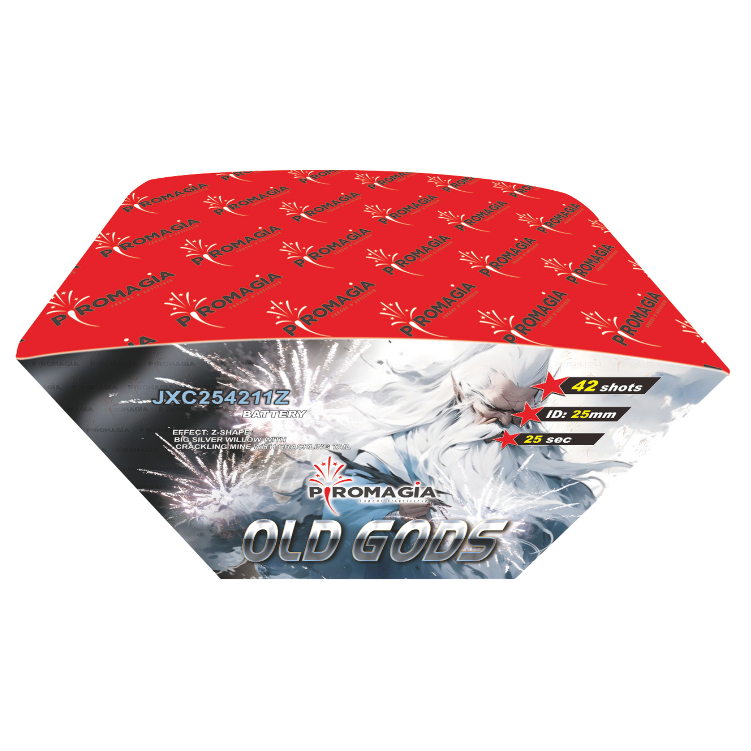 42 lanci ventaglio tubo 25mm scie bianche con crackling - old gods