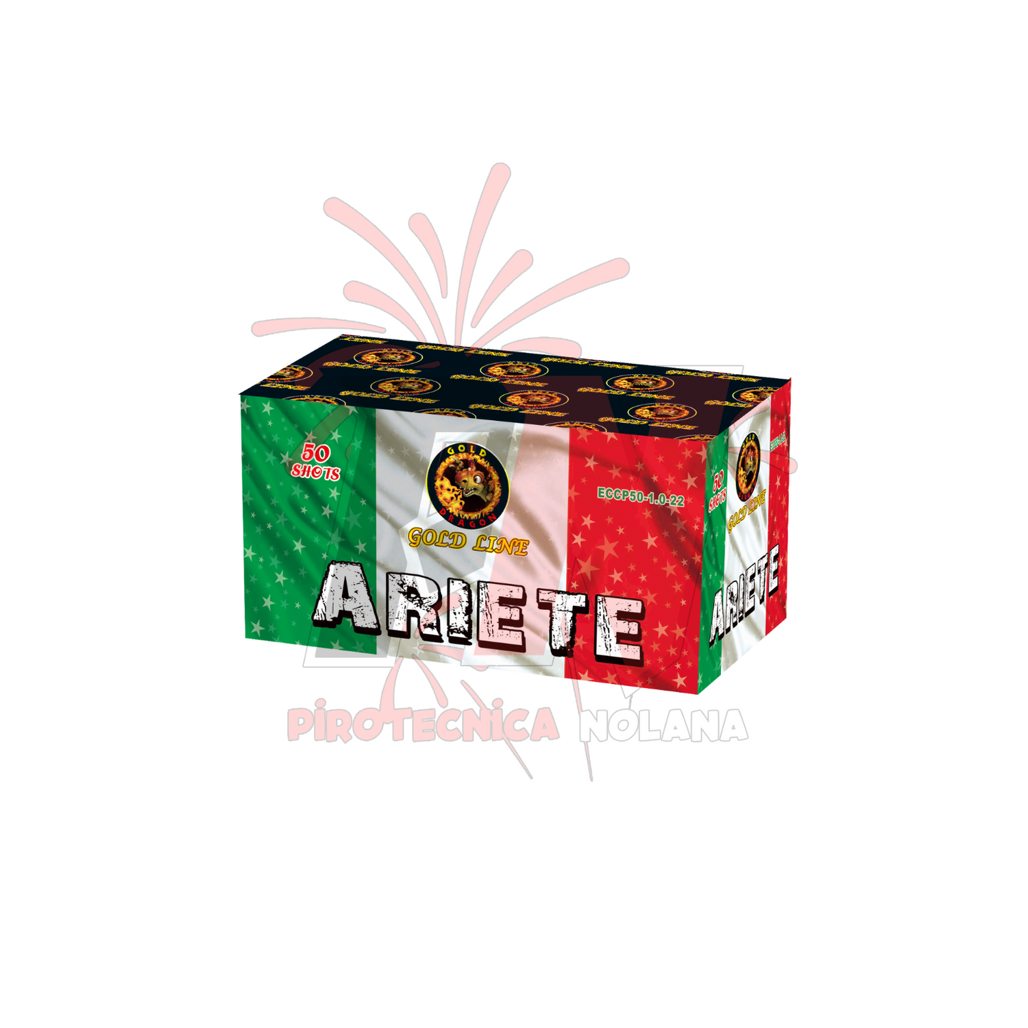 50 lanci dritto tubo 25mm spacco oro con punte rosse, verdi e crackling - ariete